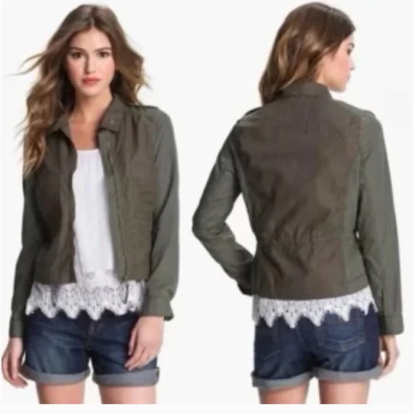 Lucky Brand Zip-up Utility Military Bomber Jacket Two Tone Army Green Sz Large - Picture 2 of 11